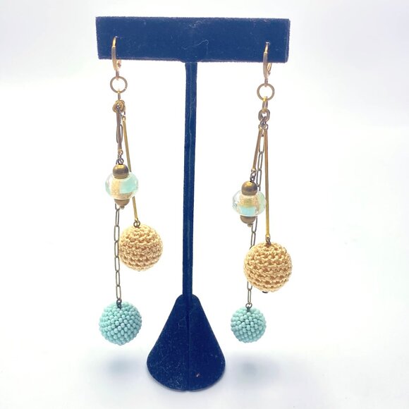Exqusite beaded earrings from First Nations Artist — Sky blue/creamy gold — NWOT - Picture 1 of 9